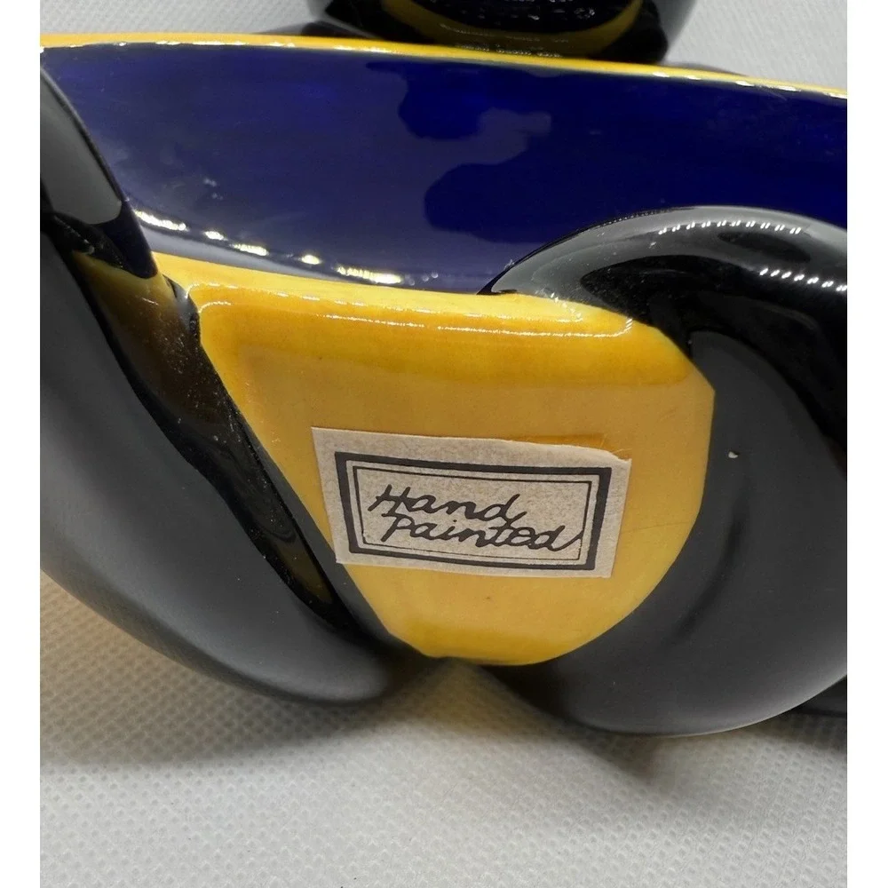 Department 56 Cat Trinket Bowl Blue Yellow Ceramic Decorative Pet Dish